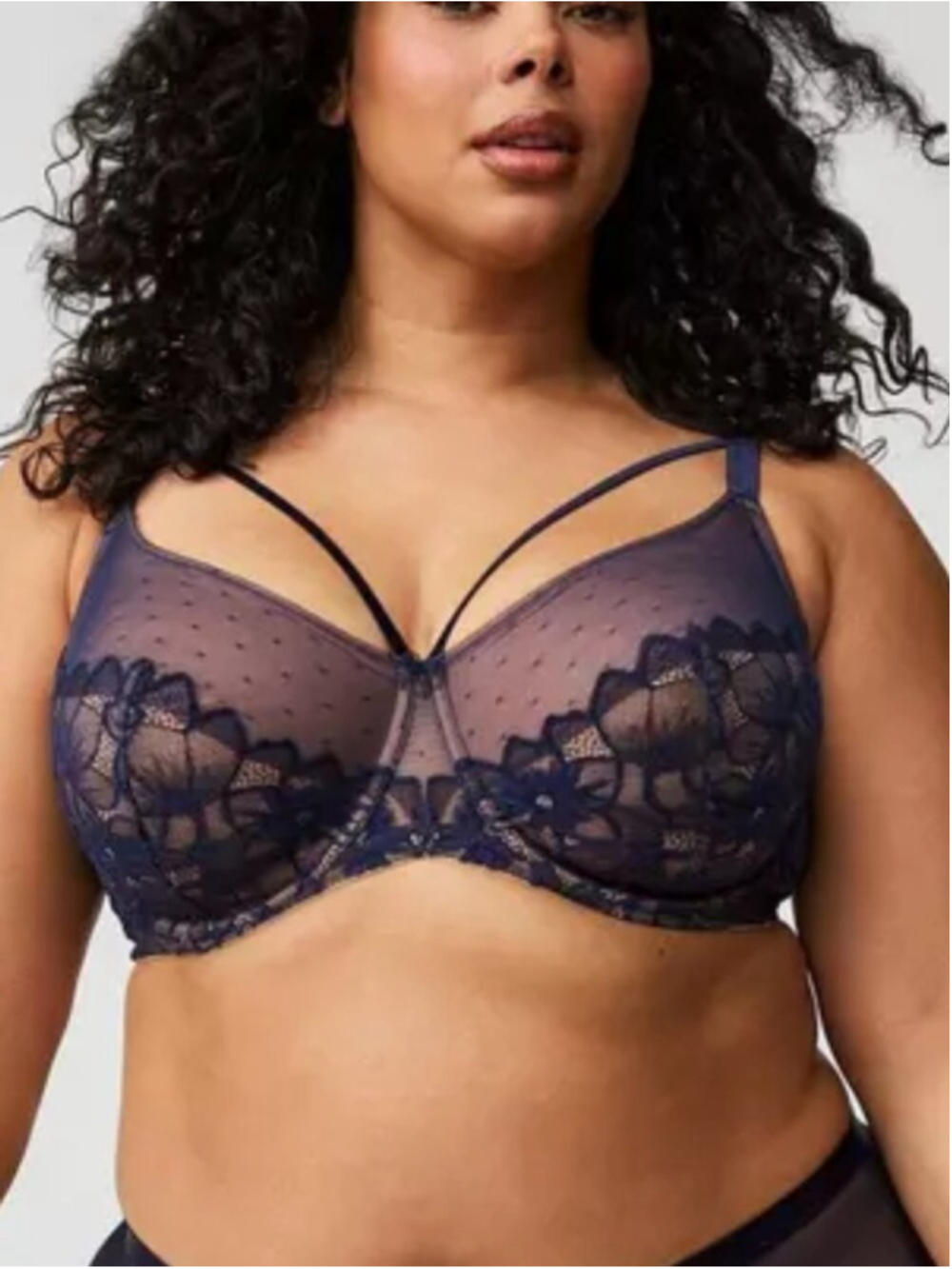 TORRID NWT Unlined Full Coverage Push-Up Bra Navy Tan 40C Lace Velvet Underwire